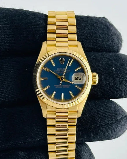 1994 Rolex Lady-Datejust 26MM Blue Dial Yellow Gold President Bracelet (69178)