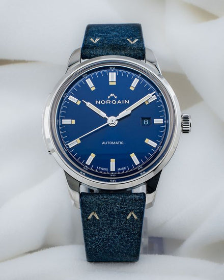 No Reserve - Norqain Freedom 60 42MM Blue Dial "Suede" Leather Strap (N2000S02AA20120LO)