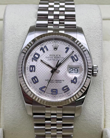 2013 Rolex Datejust 36MM Silver "Laser-etched Grid Motif" Dial Super Jubilee Bracelet (116234)