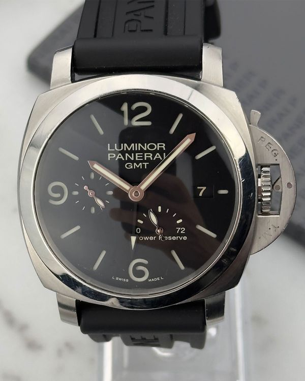 Panerai Luminor 1950 3 Days GMT 44MM Black Dial Rubber Strap (PAM00321)