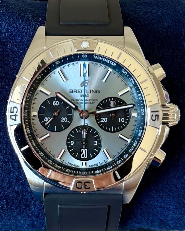 2022 Breitling Chronomat B01 42MM Ice Blue Dial Rubber Strap (PB0134101C1S1)