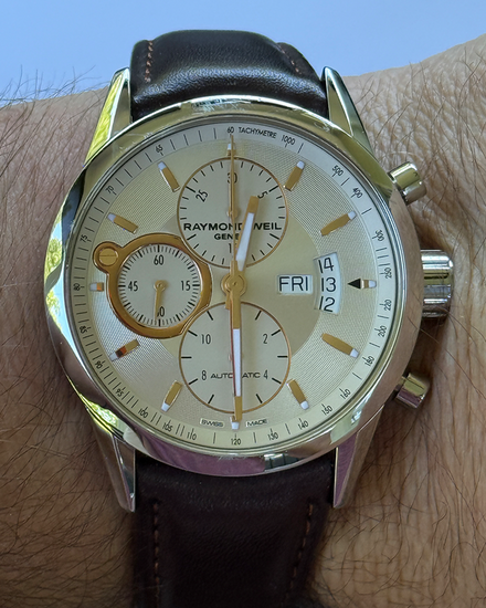 No Reserve - 2015 Raymond Weil Freelancer Chronograph 42MM Silver Dial Leather Strap (7730-STC-65025)