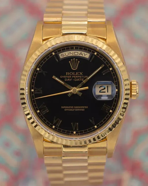 Rolex Day-Date 36MM Black Dial Yellow Gold President Bracelet (18238)
