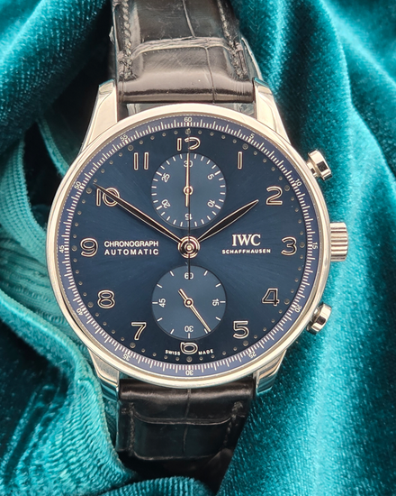 No Reserve - 2024 IWC Schaffhausen Portugieser Chronograph 41MM Blue Dial Leather Strap (IW371606)