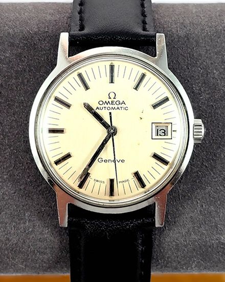 No Reserve - 1970 Omega Geneve Vintage 35MM Silver Dial Aftermarket Leather Strap (166.070)