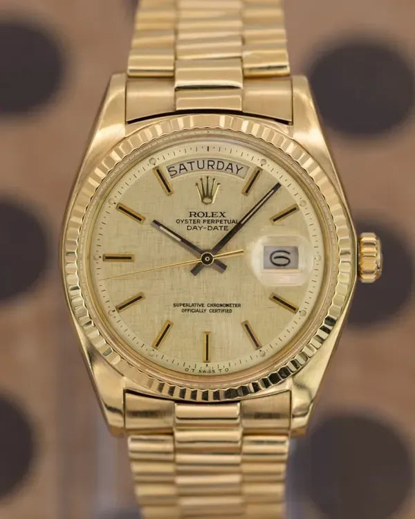 1973 Rolex Day-Date 36MM Champagne "Linen" Dial Yellow Gold President Bracelet (1803)