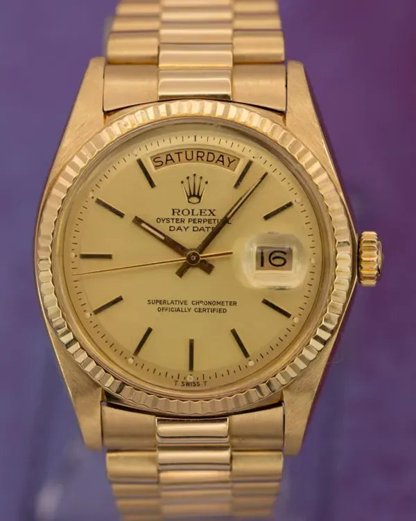 1974 Rolex Day-Date 36MM Champagne "Pie Pan" Dial Yellow Gold President Bracelet (1803)
