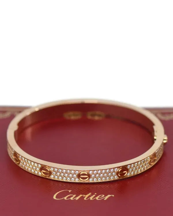 Cartier Love Bracelet 6.8MM Size 19 18K Rose Gold Diamond Pave (CRN6036917)