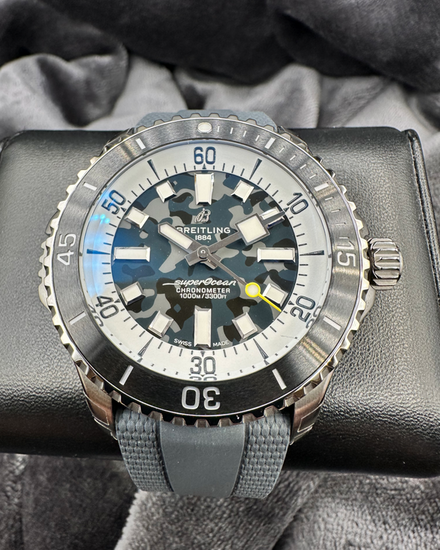 2026 Breitling Superocean 46MM Grey "Camo" Dial Rubber Strap (E10379)