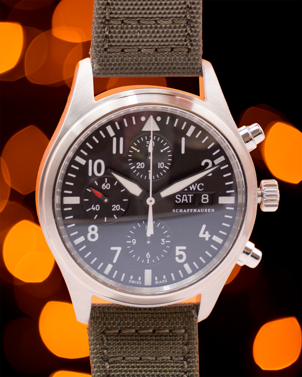 IWC Schaffhausen Pilot Chronograph 42MM Black Dial Textile Strap (IW371704)