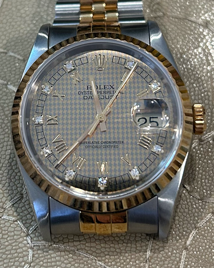 1990 (E Serial) Rolex Datejust 36MM Grey "Houndstooth" Dial Two-Tone Jubilee Bracelet (16233)
