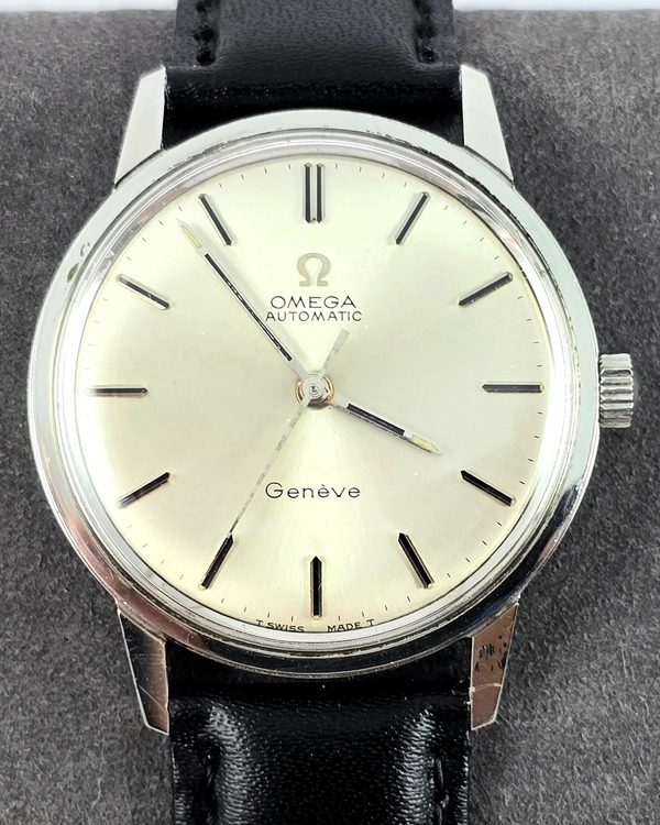 No Reserve - 1963 Omega Seamaster 34MM Silver Dial Aftermarket Leather Strap (165.002)