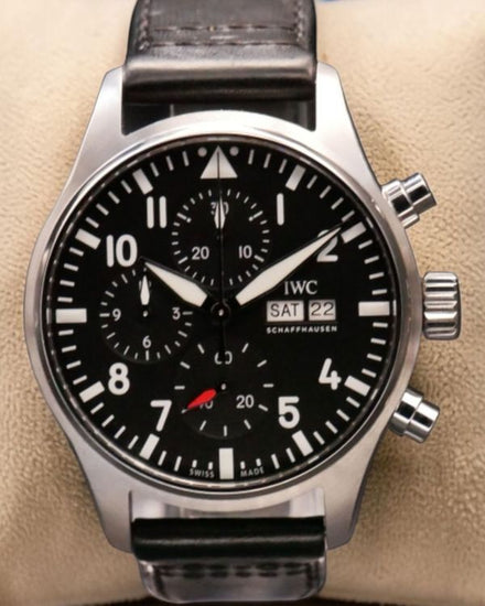 2022 IWC Schaffhausen Pilot Chronograph 43MM Black Dial Leather Strap (IW378001)