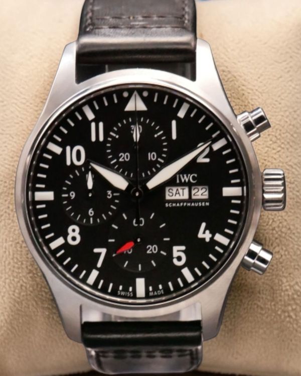 2022 IWC Schaffhausen Pilot Chronograph 43MM Black Dial Leather Strap (IW378001)