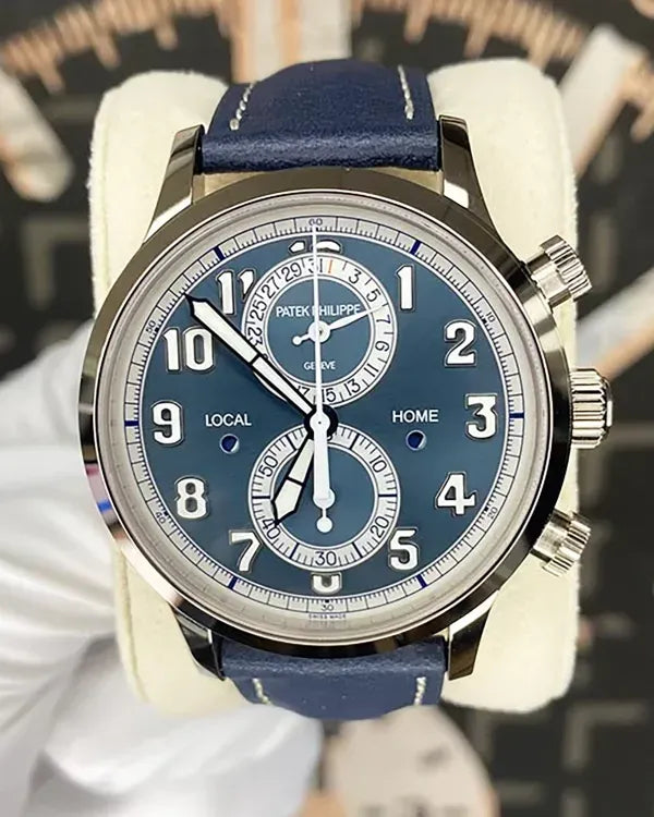 2026 Patek Philippe Calatrava "Pilot" Travel Time Flyback 42MM Blue Dial Leather Strap (5924G)