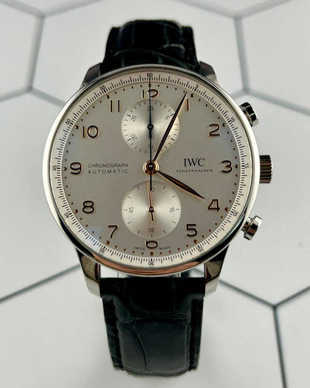 2022 IWC Schaffhausen Portugieser Chronograph 41MM Silver Dial Leather Strap (IW371604)