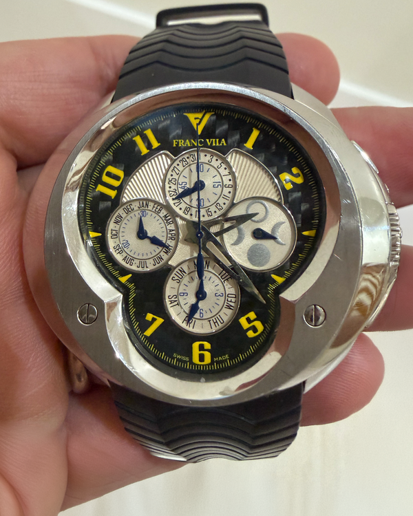 Franc Vila Chronograph Master Quantieme L. E. 50MM Black Dial Rubber Strap (FVA9)