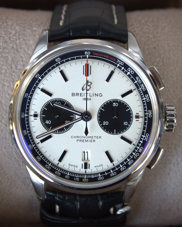2023 Breitling Premier Chronograph "Panda" 42MM Silver Dial Leather Strap (AB0118221G1P1)
