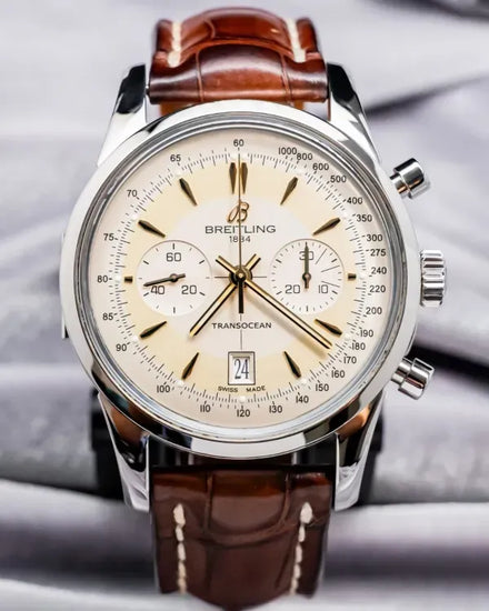 2015 Breitling Transocean Chronograph L.E. 43MM Silver Dial Leather Strap (AB015412/G784)