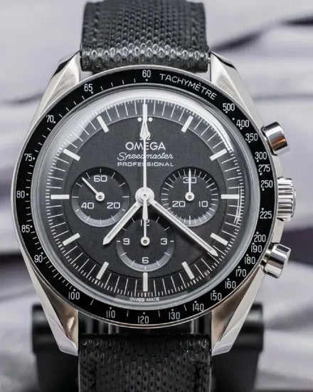 Omega Speedmaster Professional Moonwatch 42MM Black Dial Black Aftermarket Textile Strap (310.32.42.50.01.001)