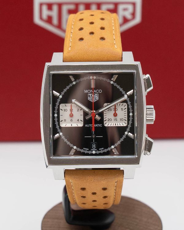 Tag Heuer Monaco Chronograph 39MM Black Dial Leather Strap (CBL2113.FC6177)