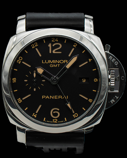 2014 Panerai Luminor Marina 1950 3 Days GMT 44MM Black Dial Rubber Strap (PAM00531)
