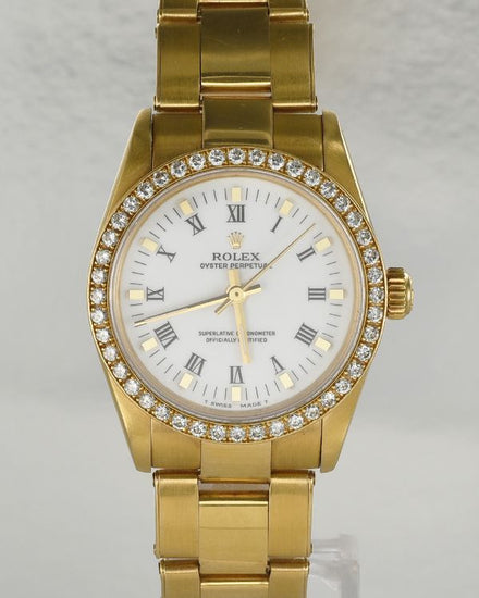 Rolex Oyster Perpetual 31MM White Dial Yellow Gold Oyster Bracelet (67488)