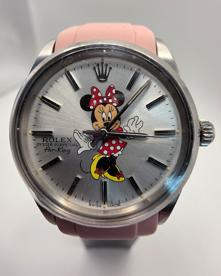 1969 Rolex Air-King "Minnie Mouse" 34MM Aftermarket Silver Dial Aftermarket Rubber Strap (5500)