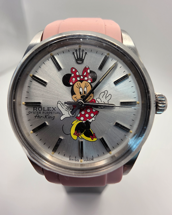 1969 Rolex Air-King "Minnie Mouse" 34MM Aftermarket Silver Dial Aftermarket Rubber Strap (5500)