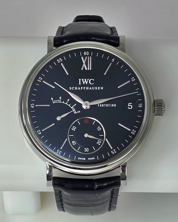 2023 IWC Schaffhausen Portofino Hand-Wound 8 Days 45MM Black Dial Leather Strap (IW510102)