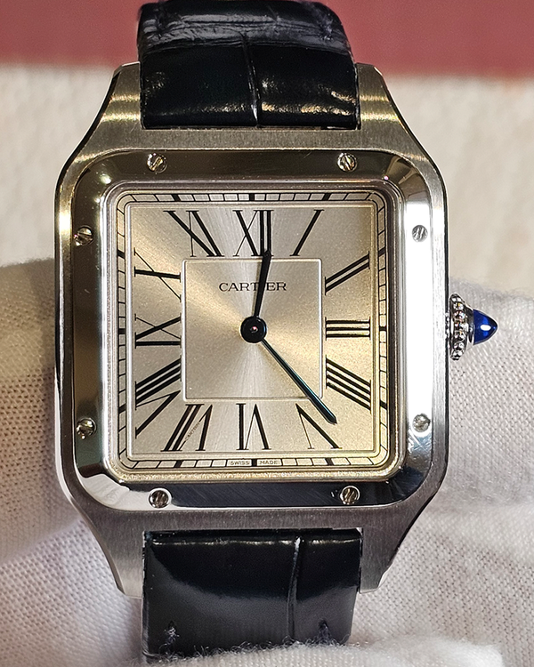 2024 Cartier Santos Dumont 43.5MM Quartz Silver Dial Leather Strap (WSSA0022)