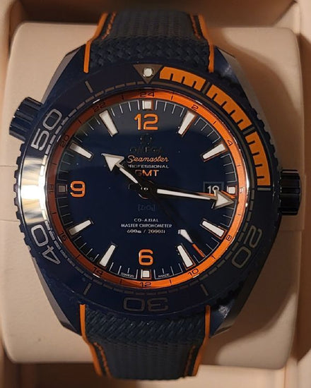 2019 Omega Seamaster Planet Ocean GMT 600M "Big Blue" Ceramic 45.5MM Blue Dial Rubber Strap (215.92.46.22.03.001)