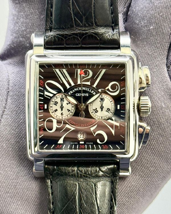 Franck Muller Conquistador 54MM Black Dial Leather Strap (10000 H CC)