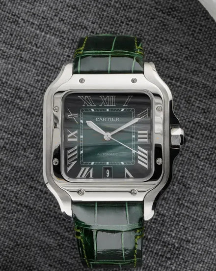 2025 Cartier Santos De Cartier 47.5MM Green Dial Leather Strap (WSSA0062)
