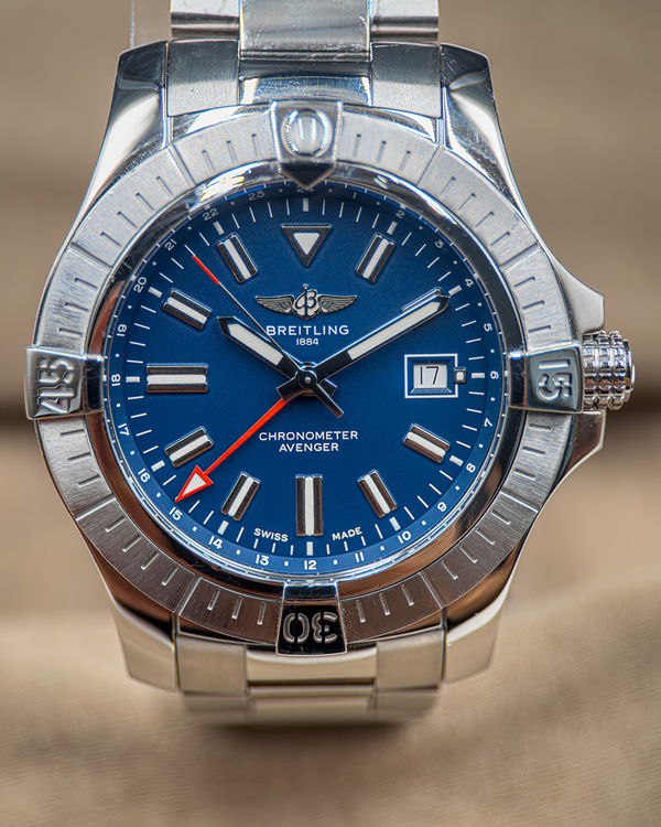No Reserve - 2021 Breitling Avenger GMT 45MM Blue Dial Steel Bracelet (A32395)