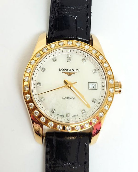 2013 Longines Conquest Classic 29.5mm Mother of Pearl Diamond Dial Leather Strap (L2.285.9)