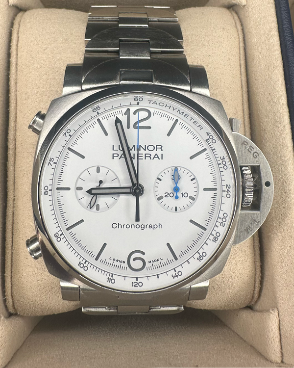 2023 Panerai Luminor Chrono 44MM White Dial Steel Bracelet (PAM01548)