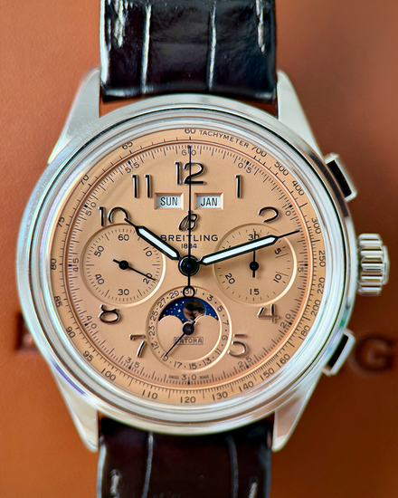 2021 Breitling Premier B25 Datora 42MM Salmon Dial Leather Strap (AB2510201K1P1)