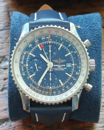 2016 Breitling Navitimer World GMT 46MM Blue Dial Leather Strap (A2432212/C651)