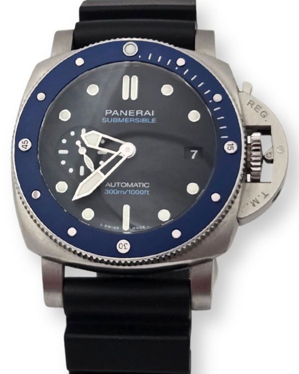 2020 Panerai Submersible "Azzuro" L.E. 42MM Black Dial Rubber Strap (PAM01209)