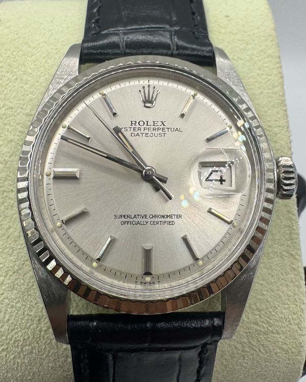 1971 Rolex Datejust 36MM Silver Dial Aftermarket Leather Strap (1601)