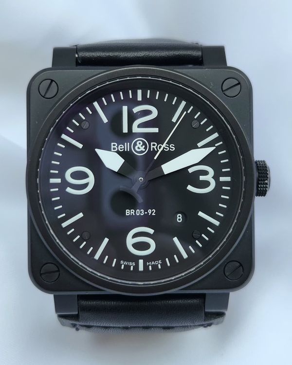 2012 Bell & Ross BR 03-92 42MM Black Dial Leather Strap (BR0392-BL-CA)