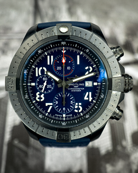 No Reserve - 2025 Breitling Super Avenger Chronograph "Night Mission" 48MM Blue Dial Rubber Strap (V13375101C1X1)