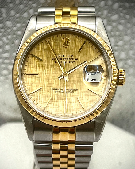 No Reserve - Rolex Datejust 36MM Champagne "Linen" Dial Aftermarket Steel Bracelet (16233)