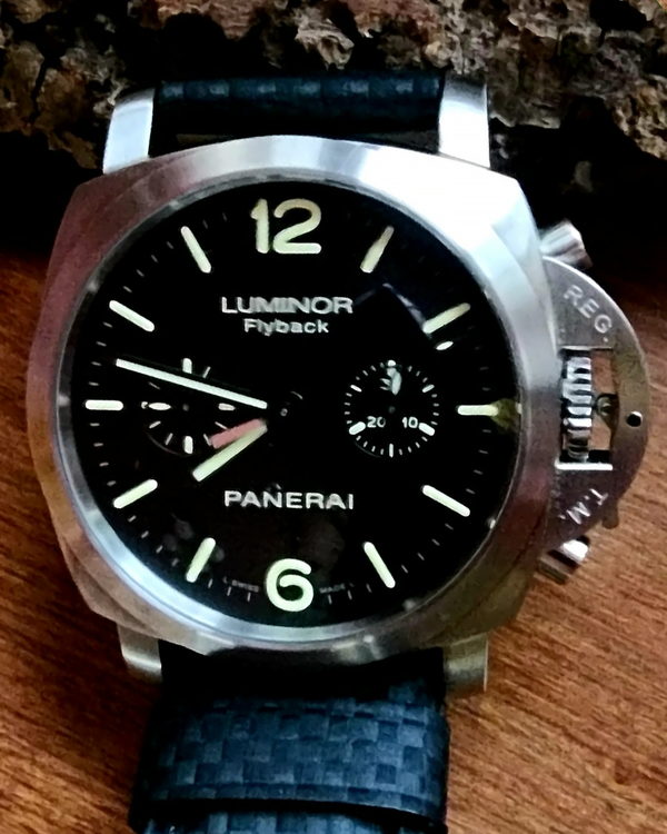No Reserve - 2010 Panerai Luminor 1950 Chronograph Flyback 44MM Black Dial Leather Strap (PAM00361)
