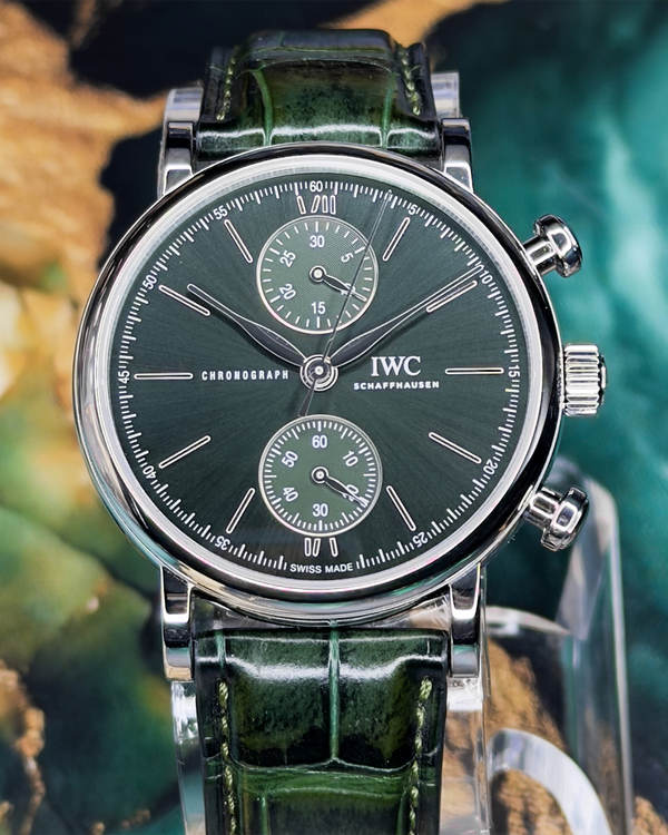 No Reserve - 2025 IWC Schaffhausen Portofino Chronograph 39MM Green Dial Leather Strap (IW391405)