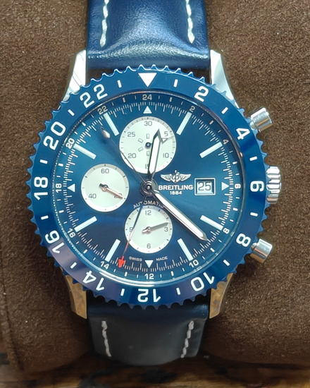 2017 Breitling Chronoliner 46MM Blue Dial Leather Strap (Y24310)