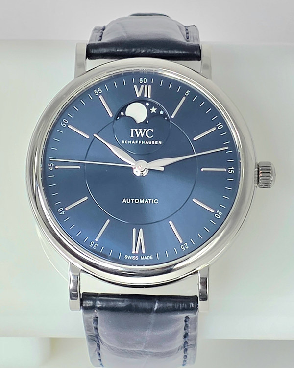2021 IWC Schaffhausen Portofino Moonphase 40MM Blue Dial Leather Strap (IW459402)