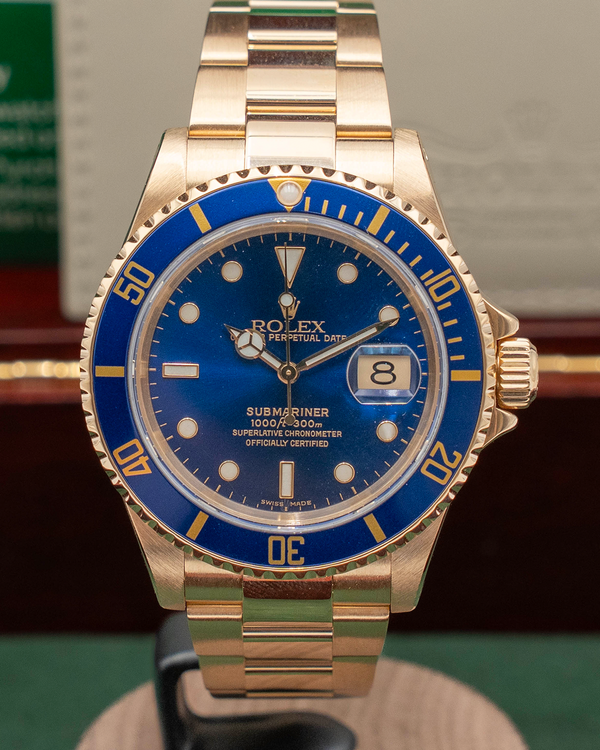 2001 Rolex Submariner 40mm Blue Dial Yellow Gold Bracelet (16618LB)