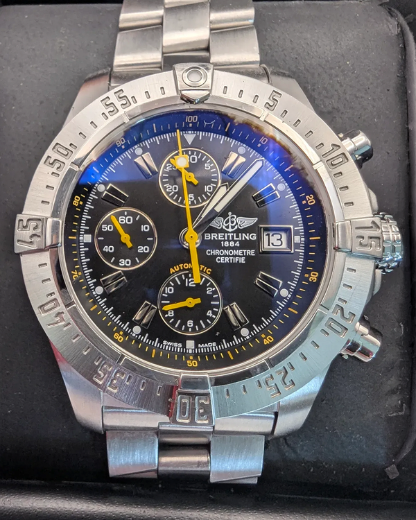 2012 Breitling Avenger "Code Yellow" L.E. 45MM Black Dial Steel Bracelet (A13380R4/BA47)